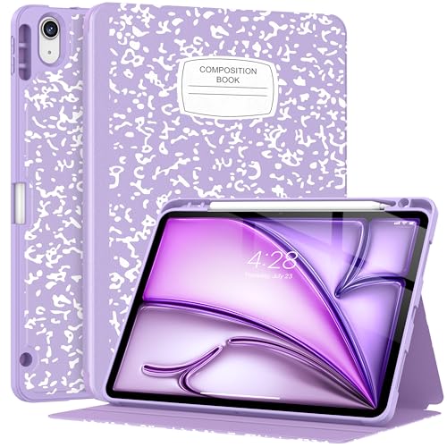 Supveco Case for iPad Air 11 Inch (M3 2025/M2 2024),iPad Air 5th/4th Generation 10.9 Inch 2022/2020 with Pencil Holder-[Auto Wake/Sleep],Premium Folio Stand Soft TPU Back Cover-Lilac