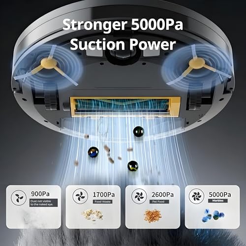 Image of HM Robots Robot Vacuum Cleaner with 5000Pa Suction, 2-in-1 Vacuum & Mop, AI Camera Navigation, 600ml Dustbin, 350ml Tank, No App - Remote Control, for Indian Homes, Marble & Tiles
