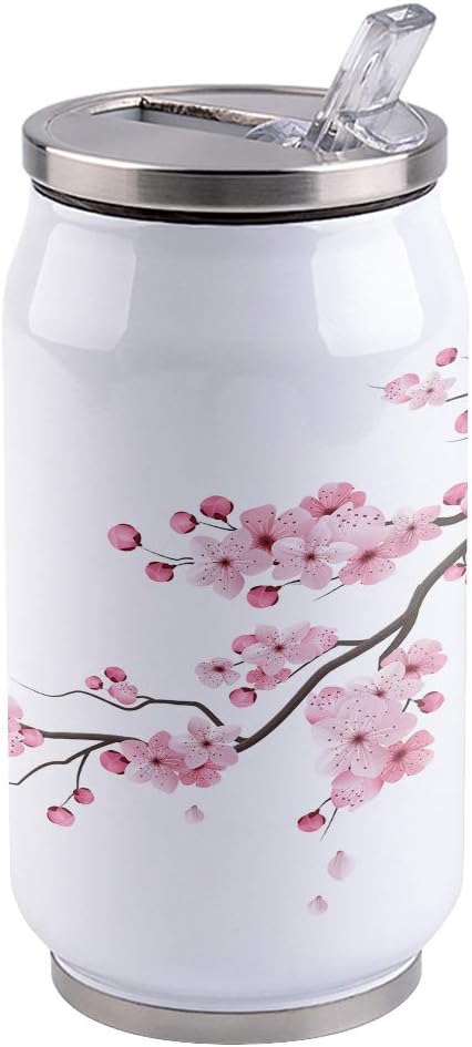 10oz Stainless Steel Tumbler with Lid & Straw-Double Wall Vacuum Insulated Travel Mug,Sakura Japan Flower Water Bottle Coffee Beverage Drinks Cup for Adults Kids