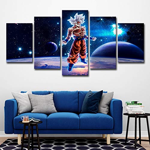 DONGBALA Wall Art Image 5 pièces Impressions sur Toile Dragon Ball Z Goku Wall Art Impression Photo Image Canvas Prints Modern HD Art pour la Chambre à Coucher décorations Maison (Cadre),S