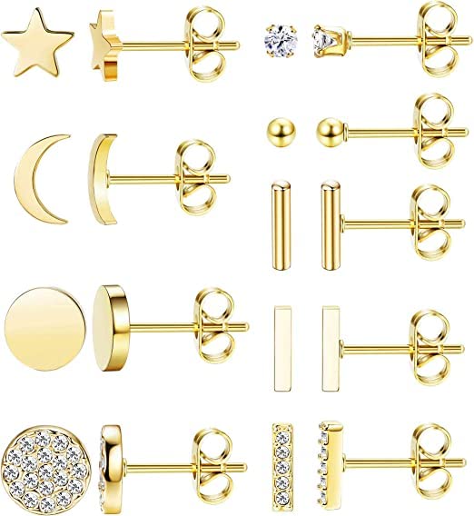 MissTiara 9 Pairs Stainless Steel Stud Earrings Set for Men and Women Unisex