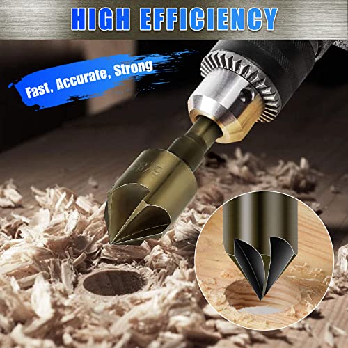 5Pcs Countersink Drill Bit Set, High Speed Steel Counter Sinker Drill Bit, 5 Flute 6Mm Round Shank Mill Cutter Bit, 82 Degree Countersink Bits For Wood And Metal In Sizes 1/4'' 3/8'' 1/2'' 5/8'' 3/4'' #TOP1