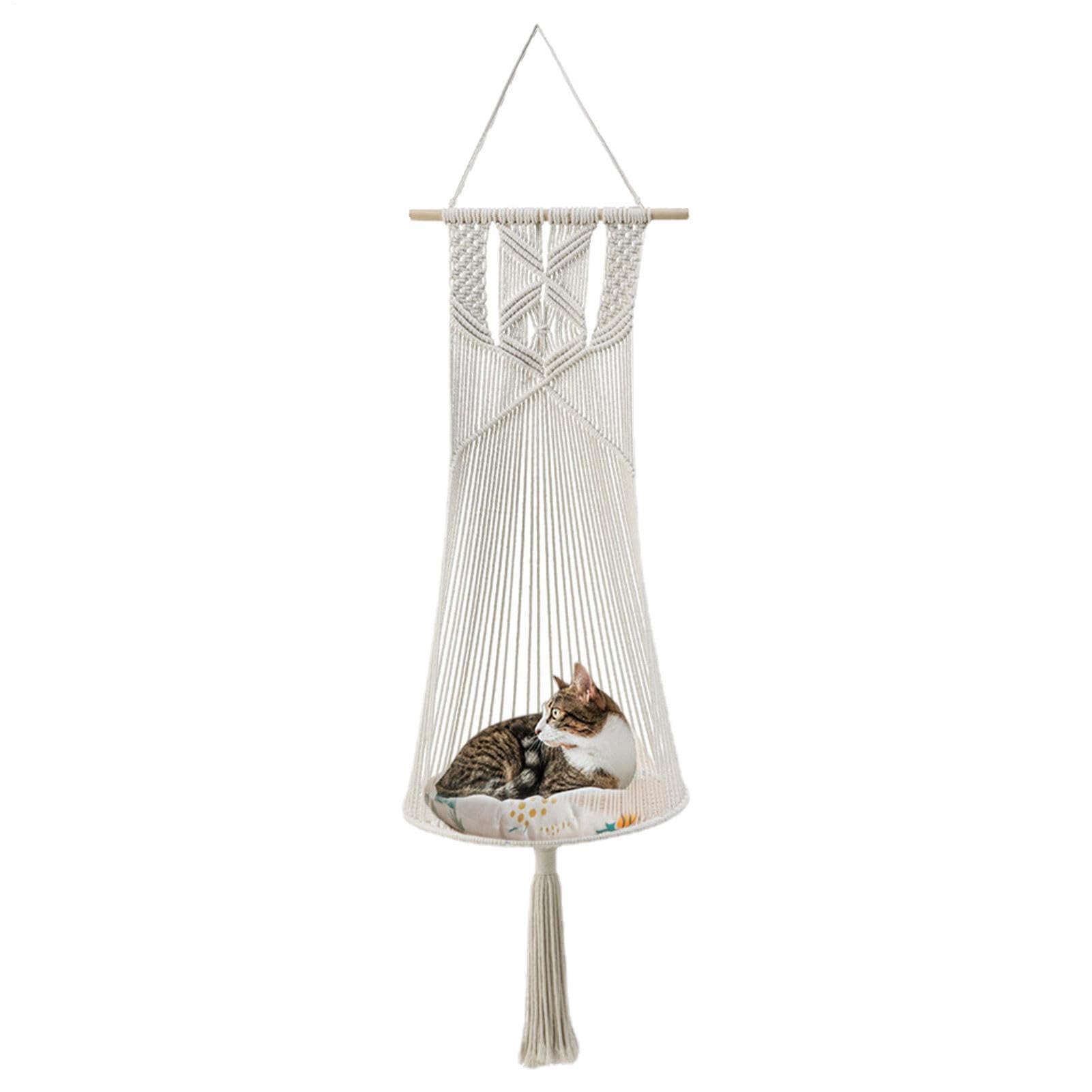 Amaca macramè per gatti, altalena per gatti Boho | per multifunzionale Bohemia - Letti Kitten in corda di cotone intrecciata a mano, altalena per finestra, angolo, portico, gia