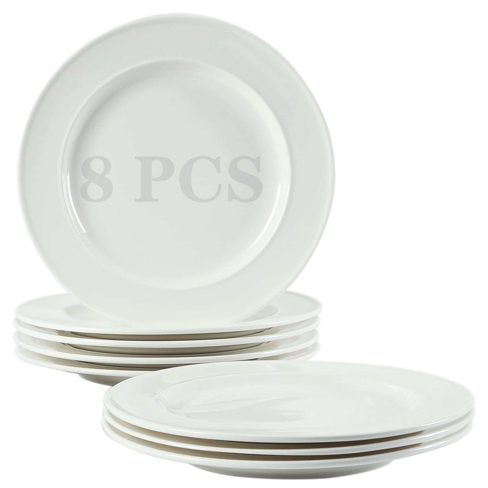 Piatti piani da insalata in porcellana da 25,4 cm, 8 pezzi, piatti rotondi per pasta con bordo largo, set di stoviglie grandi, resistenti ai graffi, adatti a microonde, forno e lavastoviglie