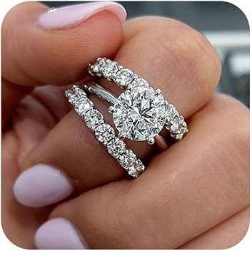 Gixaxak Classic Ring Set 3 PCS 925 Sterling Silver Stackable Engagement Rings Set Cubic Zirconia Eternity Bands Wedding Promise Rings Round CZ Wedding Engagement Promise Eternity Rings 8