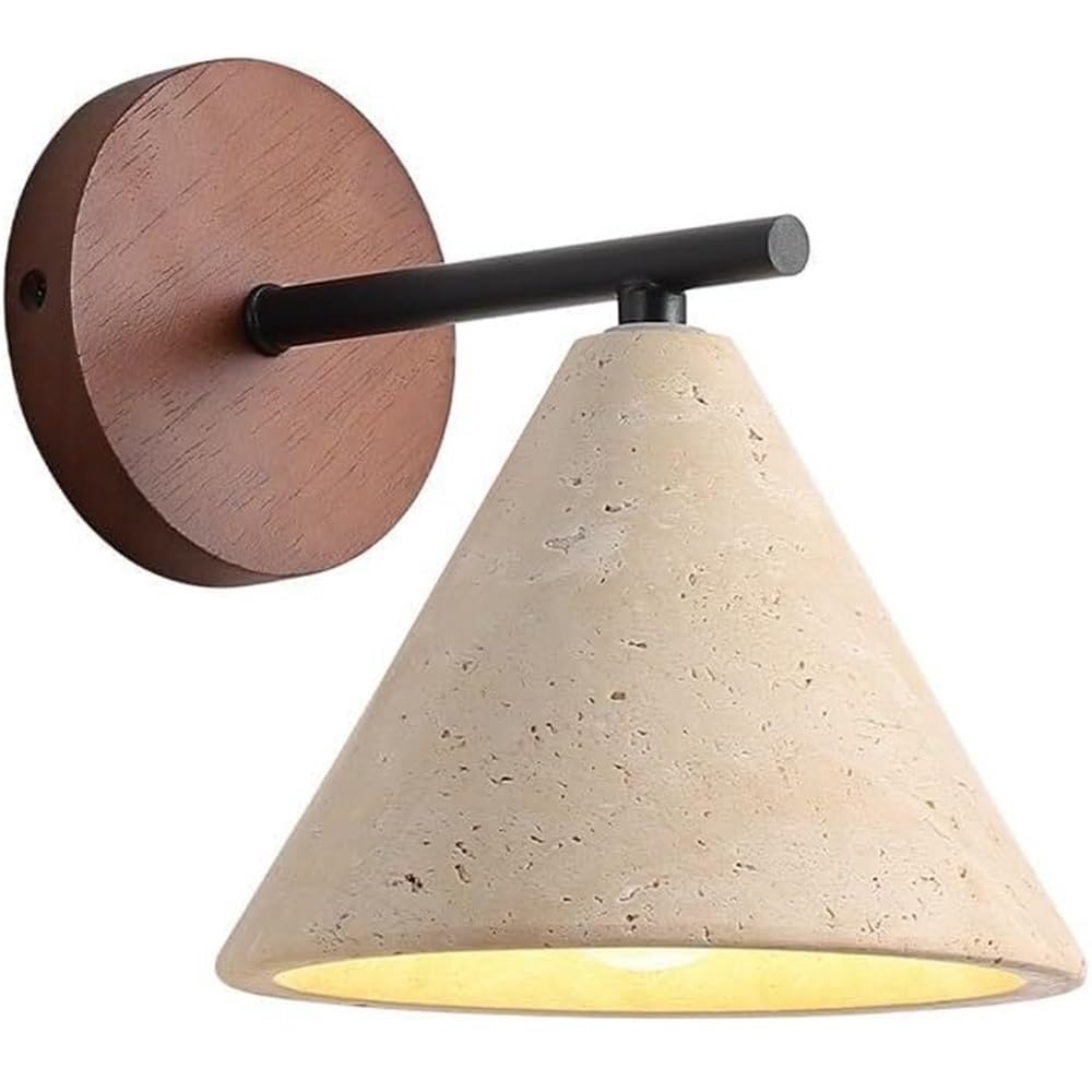 Applique en travertin cyellow et bois luminaire mural rustique