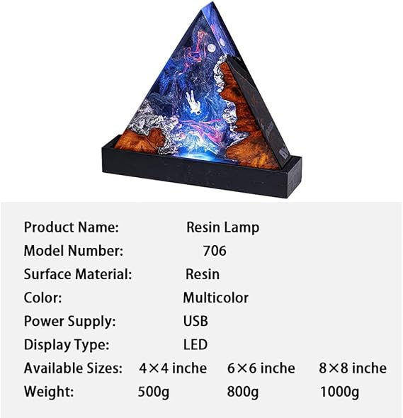 Handmade Wooden Desktop Resin Night Lamp, Resin Bedside Lamp, Art Decoration for Home Office Decoration, Birthday Holiday Gift (6 * 6in)