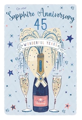 ICG Carte d'anniversaire 45e anniversaire de mariage Saphir – 45 ans – Douche champagne et cœur en relief avec une finition en aluminium