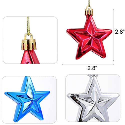 24Pcs 4Th Of July Star Ornaments For Tree - Independence Day Star Hanging Ornaments Blue Red Mini Tree Ornaments For Independence Day Labor Day Christmas Tree Decor #TOP2