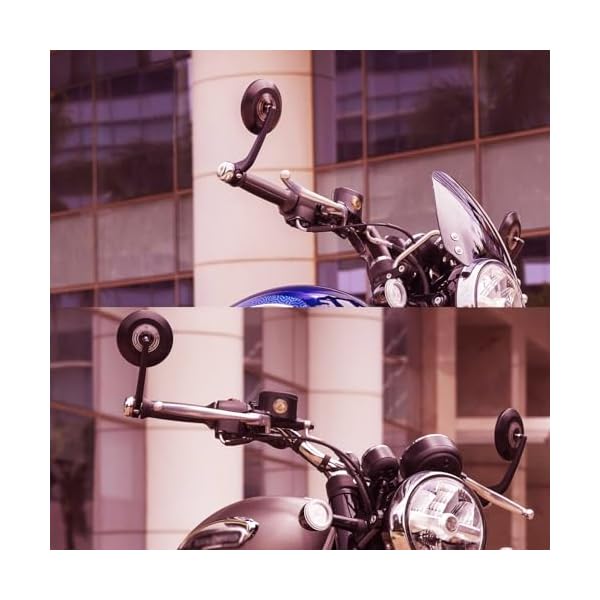 OTOROYS Premium Motorcycle Bar End Mirror, Round Convex Black for Hunter 350 | Meteor 350, Metal Handle and ABS Plastic Glasas Frame Set of 2