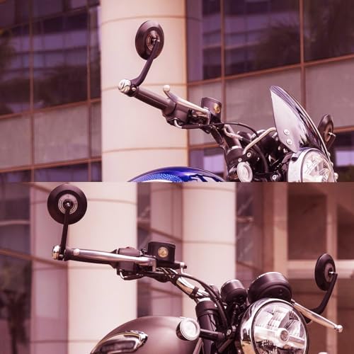 Image of OTOROYS Premium Motorcycle Bar End Mirror, Round Convex Black for Hunter 350 | Meteor 350, Metal Handle and ABS Plastic Glasas Frame Set of 2