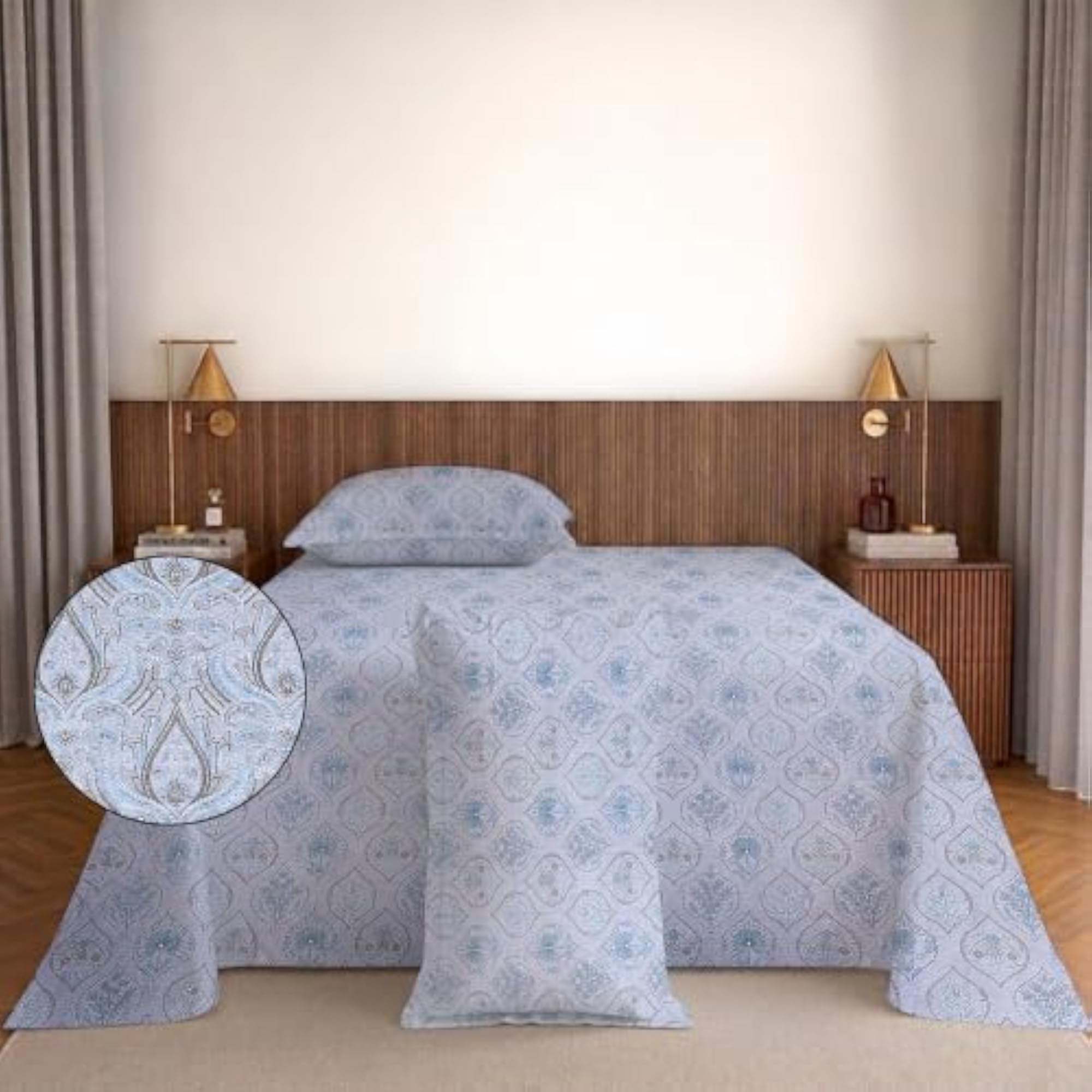 Reversible 220 TC Pure Cotton Bedsheet with 2 Pillow Covers, Grey