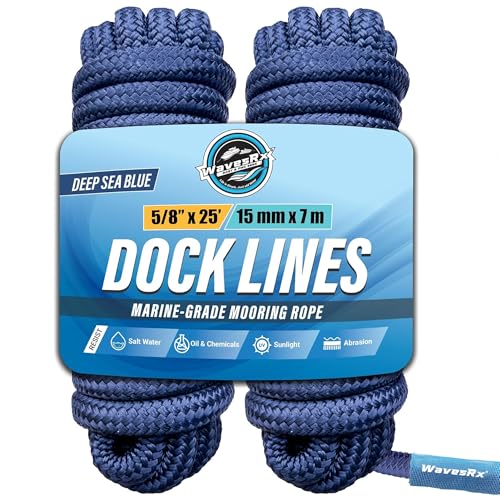 Image of Premium Nylon Boat Dock Lines & Ropes for Docking 5 /8'' x 25' | Double Braided Marine Rope & Mooring Line| Boat Ropes for Docking with Loop | UV & Saltwater Resistant Dock Ropes for Boats & Pontoons