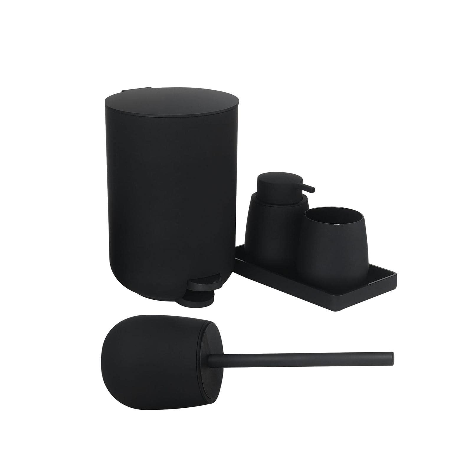 Juego de Accesorios de Baño de 5 Uds., Bote de Basura, Soporte para Cepillos de Dientes, Escobilla de Baño, Dispensador de Jabón Y Bandeja, negro, tal como se describe