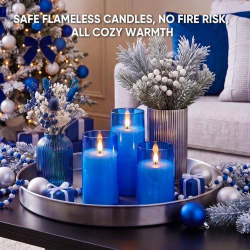 Image of Raycare Battery Operated Flameless Pillar Candles with Remote Timer, Blue