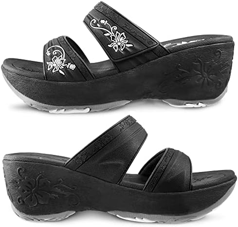Gold Pigeon Shoes GP Women Wedge Slides Platform Sandals: 0513 Black, EU38 (Size 7-7.5) | Image 1