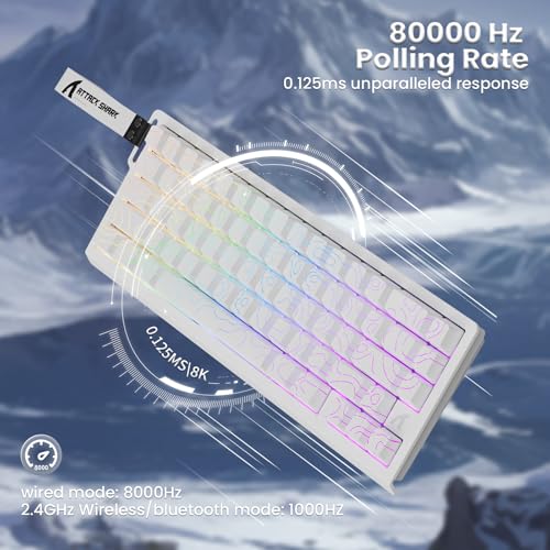 Image of ATTACK SHARK X68PRO HE Rapid Trigger Wireless Keyboard, 0.01mm RT Accuracy 8000Hz Wired Gaming Keyboard, Adjustable Actuation, Snap Tap, RGB Backlit, Magnetic Switch, C01 Coiled Cable -White