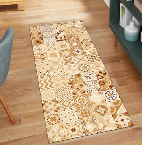Alfombra de pasillo lavable de 60x350 cm en color naranja estilo bohemio 2