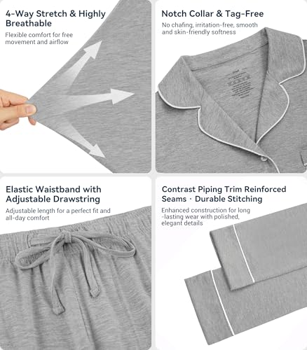 Image of WiWi Viscose from Bamboo Women's Pajamas Set Super Soft Button Down Top and Pants Sleepwear Cooling Pjs S-3X