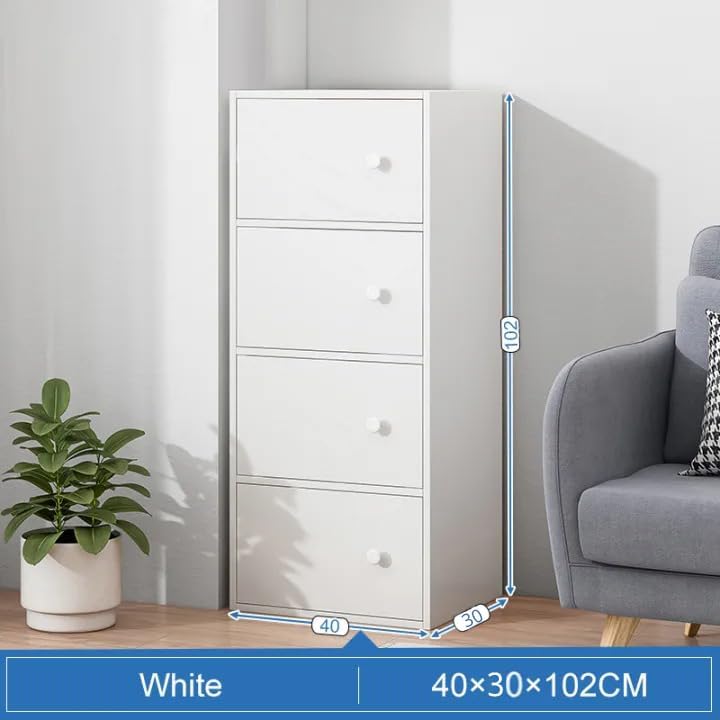Image of EXVITO Engineered Wood Wardrobe for Bedroom | Foldable 4-Shelf Wooden Storage Cabinet | Cupboard Almirah for Clothes | Collapsible Wardrobe | Space Saving Wooden Cabinet - White