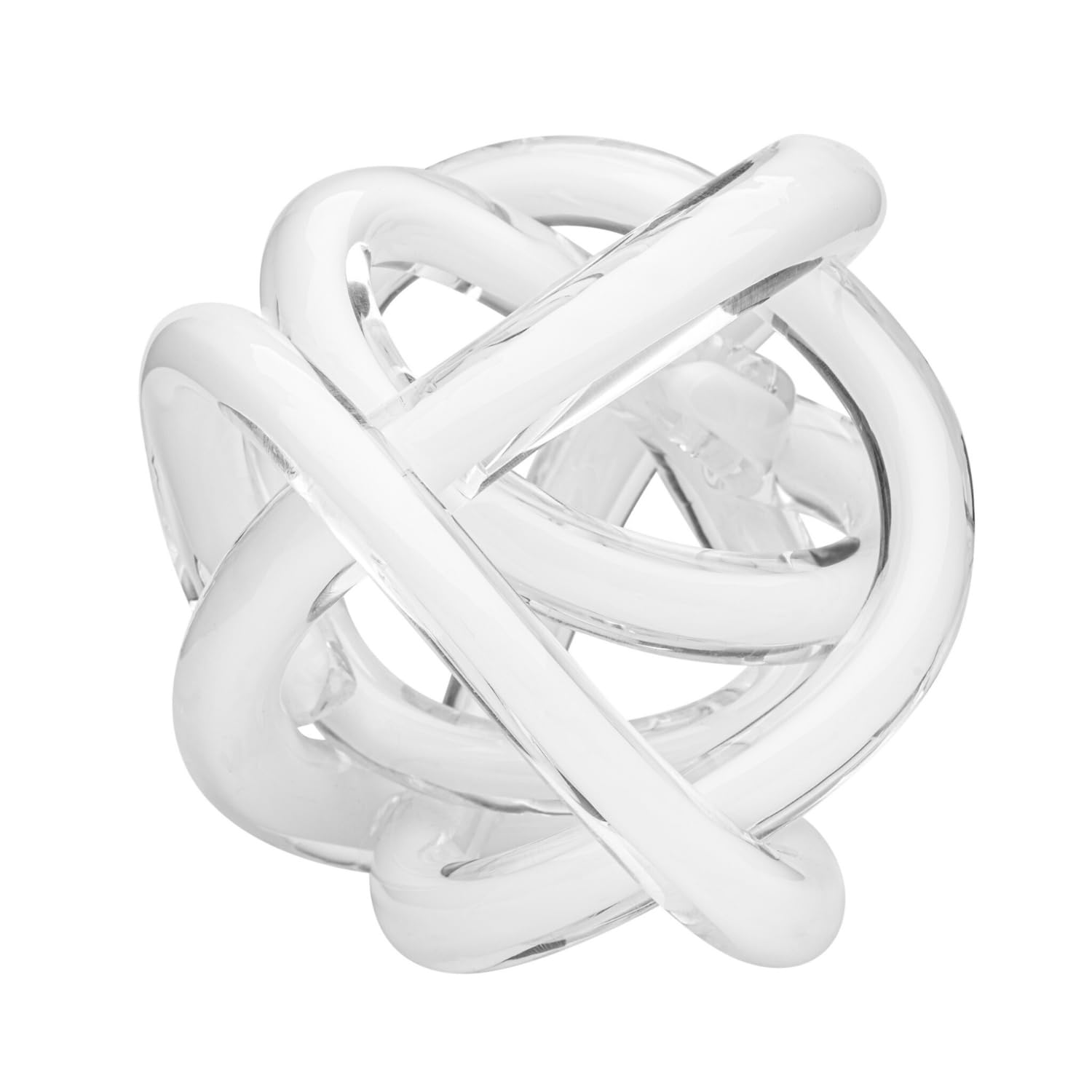 Torre & Tagus Orbit Hand Blown Glass Infinity Knot Sculpture - 4.5 Inch Glass Art White Knot Decor Ball for Home Decor, Small Centerpiece Table