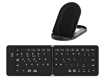 SOCHEP Bluetooth Foldable Wireless Keyboard with Holder Portable Rechargeable Full Size Keyboard (Sync Up to 3 Devices), Ultra-Slim Travel Folding Keyboard for Android, Windows, iOS