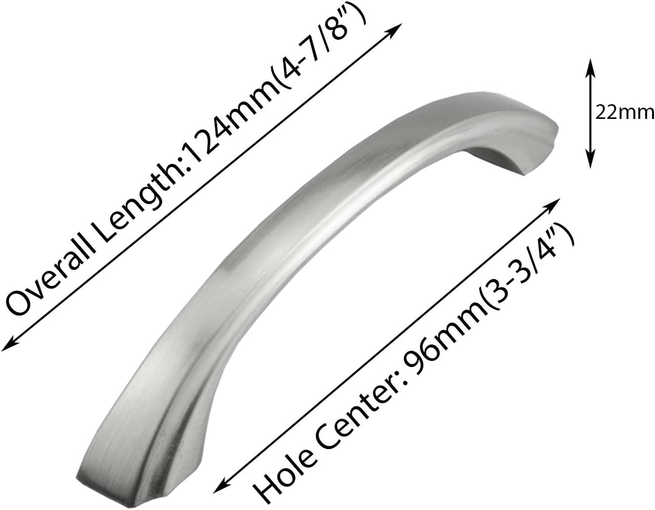 Modket Makoto Series Solid Traditional Classic Kitchen Cabinet Pull Handle — 4-1/4" Overall Length, 3-3/4" (96mm) Hole Centers, Brushed Nickel — 10 Packs