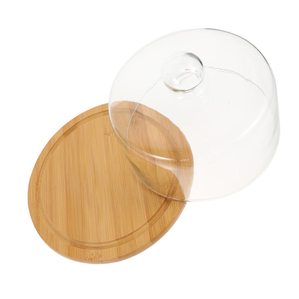 TIDTALEO Couvercle à Gâteau en Verre avec Plateau en Bois Kaki, Cloche Alimentaire Anti-poussière, Protection Sûre pour Snacks et Pains à Domicile ou Buffet