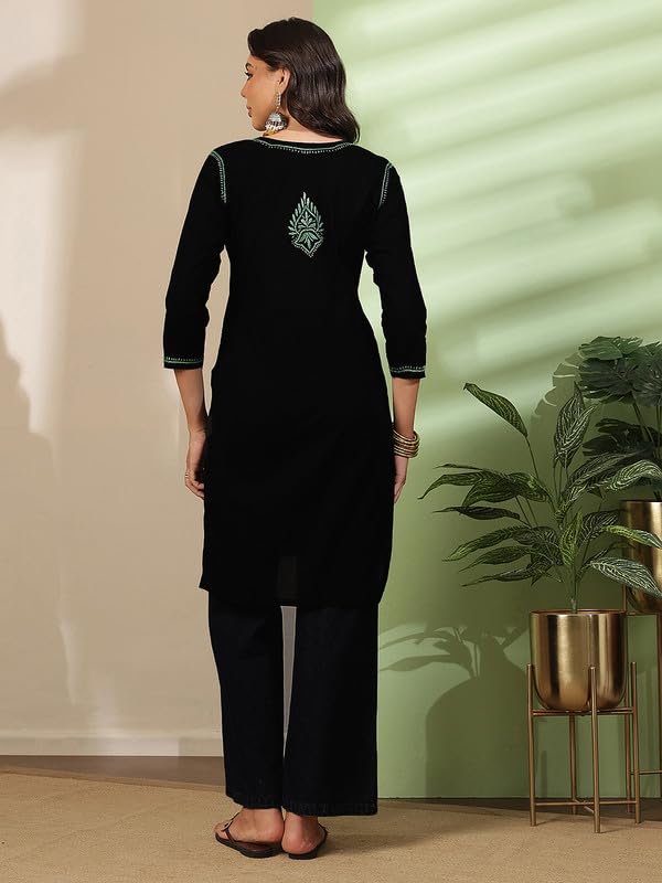 Image of Ada Hand Embroidered Lucknowi Chikankari Cotton Kurta Kurti for Women A411191