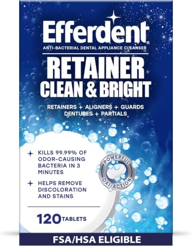 Image of Efferdent Retainer Cleaner Tablets for Aligners, Mouth Guards & Night Guards, Clean & Bright, 120 Count, 3-Minute Daily Retainer Cleaner, Tough Stain & Odor Remover for Dental Appliances (Pack of 6)