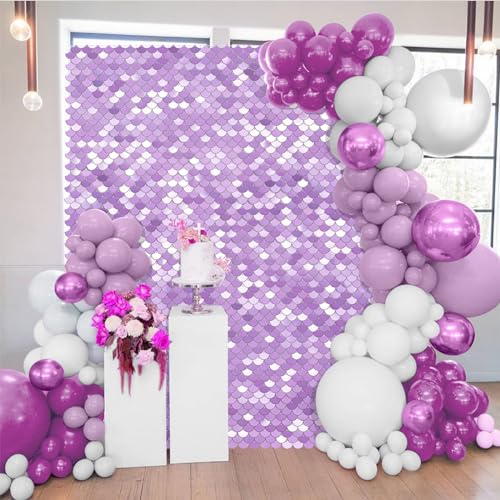 Image of Light Purple Shimmer Wall Backdrop 24 Panels Sequin Backdrop Photography Backdrops Wall Panels for Birthday Wedding Engagement Mermaid Wall Disco Backdrop Decoration