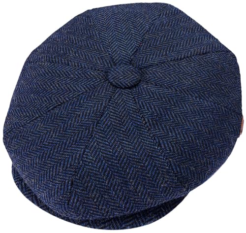 ZRWASKA Mens Peaky Blinders Cap 8 Panel Wool Flat Caps for Men UK Gatsby Tweed Newsboy Cap for Men Style 1920s Baker Boy Hat Flat Cap Women Plain Herringbone Blue Size Medium