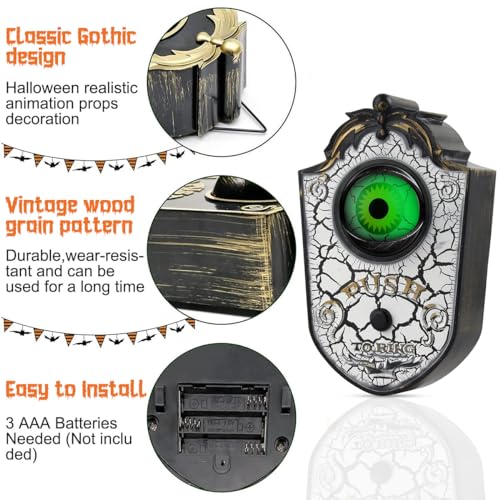 WDJLNZB Halloween Einäugige Türklingel,Animierte Einäugige Beleuchtete Augapfel-Türklingel mit Gruseligen Geräuschen, Party Türklingel Prop für Spukhaus, Halloween-Party-Requisite