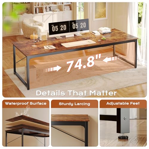 Image of PRAISUN 78.7 X 29.5 Inch Computer Desk with Deeper Desktop, Long Gaming Office Writing Work Desk for Home Office, Study, Bedroom, Work from Home, Metal Frame, Rustic Brown