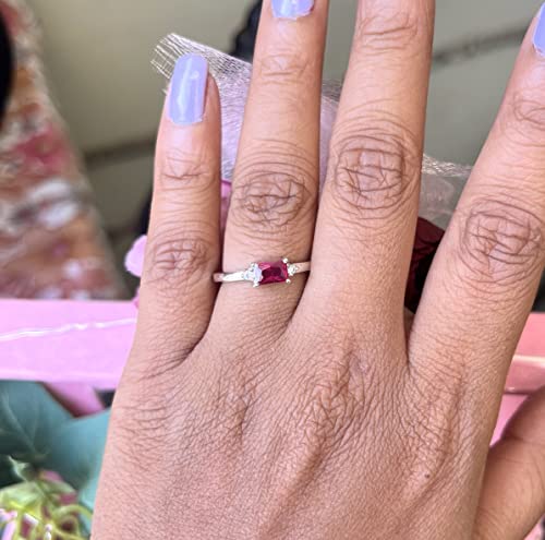 Mother's Day Special Gift | Stacking Stackable Rings For Woman & Girls | 4X6 Ruby Gemstone Ring With Cubic Zirconia | 925 Sterling Silver Ring Band (925 Silver, 6) #TOP4