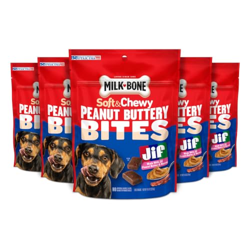 Image of Milk-Bone Peanut Buttery Bites, Soft Dog Treats with Jif Peanut Butter & Real Bacon, 11.8 Oz. Bags (Pack of 5)