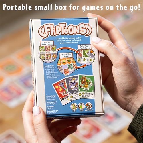 Image of Thunderworks Games: FlipToons | an Animated Deck-Building Card Game! | Easy to Learn Board Game with Classic Cartoon Style | Portable Small Box Family Game for 1-4 Players, Ages 10+, 15-30 Minutes