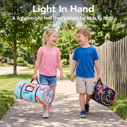 Image of JOIEDOMI Toddler Nap Mat with Removable Pillow and Minky Blanket 55''x30'' Kids Sleeping Bag for Boys and Girls Ages 3-6 Roll Up Soft Nap Mats for Preschool Kindergarten Daycare Sleepover