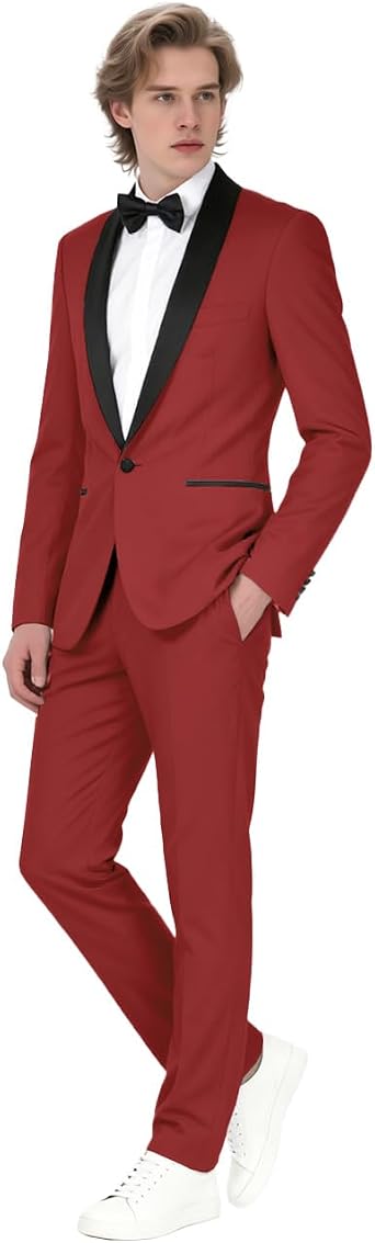 Men Suits Slim Fit Tuxedo Set One Button Solid Jacket Pants 2 Piece Suits for Men Business Wedding Party Prom