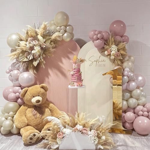 Image of Boho Dusty Pink Balloons Garland Arch Kit, Double Stuffed White Pearl Balloon Blush Neutral Pink Latex Balloons for Birthday Bridal Shower Party Decorations