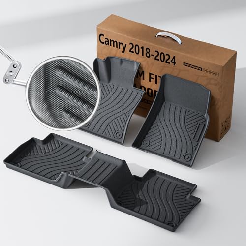 Runine Carbon Fiber Floor Mats for Toyota Camry 2018 2019 2020 2021 2022 2023 2024 (Not for Hybrid), All Weather Protection TPE Car Mats Custom Car Liners Accessories, Front & 2nd Row Floor Liners Set