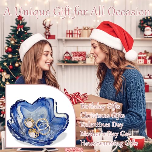 Image of Gifts for Women Flower Jewelry Dish Ring Holder Dish Jewelry Tray Bathroom Vanity Organizer Blue Room Decor Aesthetic Nightstand Bedroom Decor Trinket Dish Small Friendship Wedding Birthday Gifts