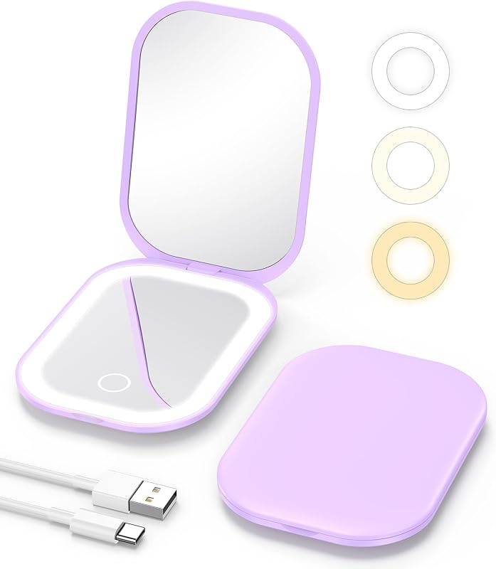 Espelho compacto iluminado Gospire com aumento 1X/3X – Roxo
