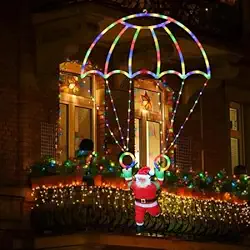 Papai Noel Paraquedista com LED RGB | Enfeite Natalino Iluminado | Decoração de Natal Suspensa Criativa com Luz Colorida