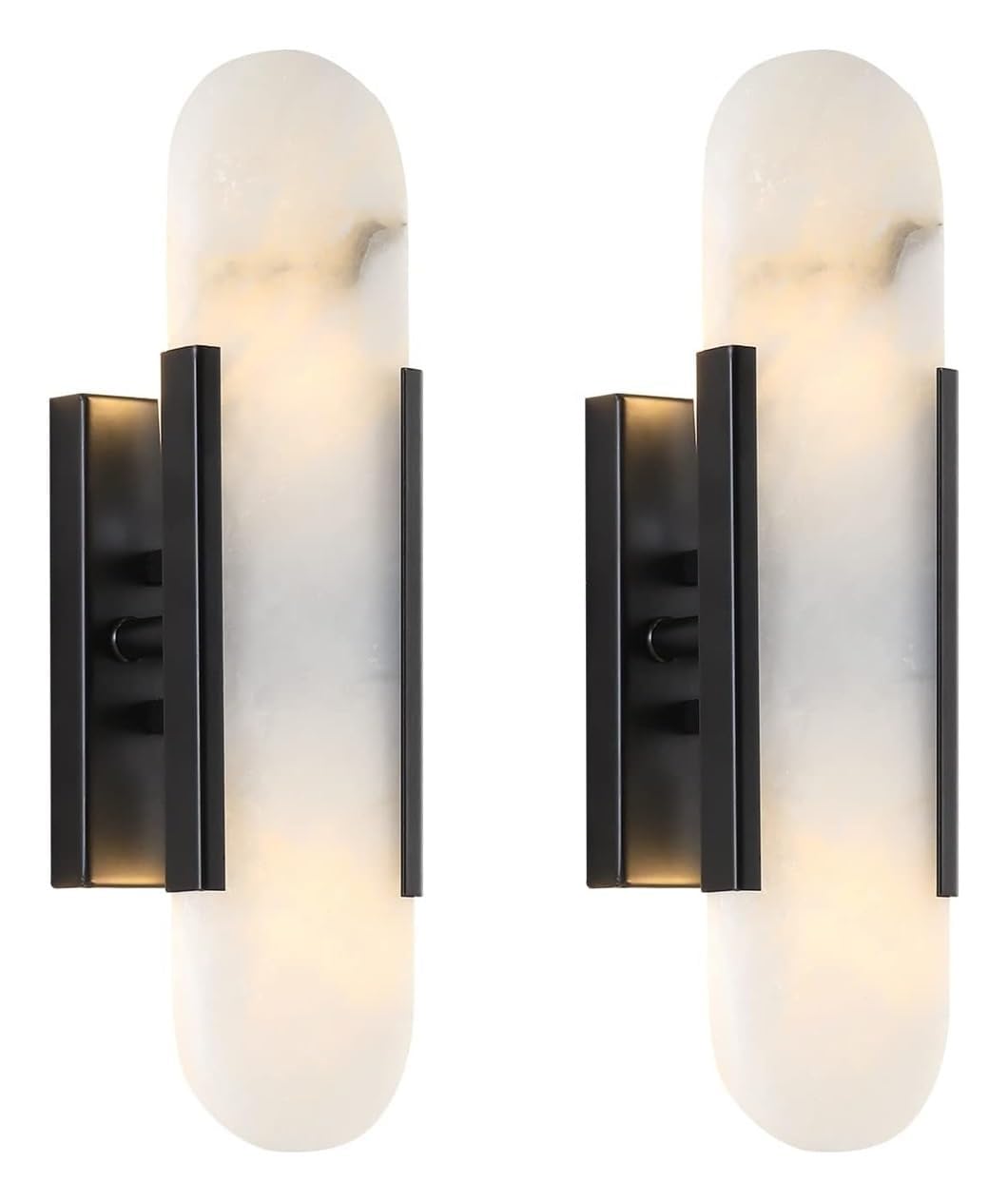 Wall Lamps for Bedrooms Set of 2 Plug in Modern Minimalist Design Art Wall Light Postmodern Iron Wall Sconce Creative Marble Wall Lamp Fixture Bedroom Bathroom Wall Lamps Living Room (Color : Black,