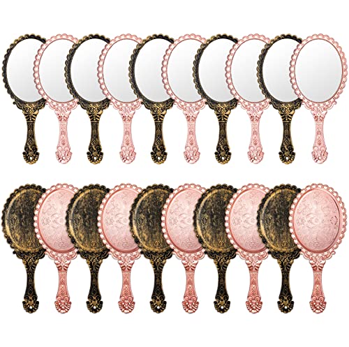 Namalu 20 Pcs Vintage Handheld Mirrors, 9.8" l x 4.5" W Portable Hand Held Embossed Flower Retro Compact Mirror with Handle for Women Face Makeup Travel Mother‘s Day Gift(Vintage, Rose Gold)