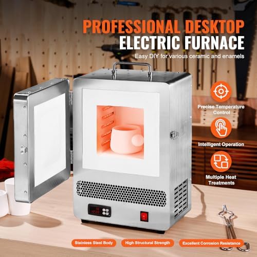 Electric Kiln 2000W, Metal Melting Furnace 1150℃, Enclosed Muffle Furnace for Jewelry and Plaster Processing, Lab Use