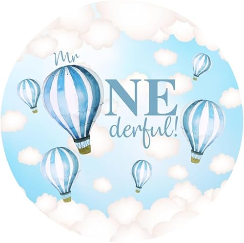 Miniatura 3 de Telón de fondo redondo para niños de 6.5 x 6.5 pies para el primer cumpleaños, globos aerostáticos, cielo azul y nube blanca, fondo de fotografía Mr