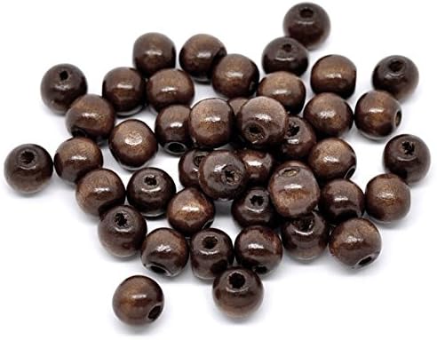 Round Wood Beads 10mm x 9mm Diameter with 3mm Hole, Brown Stain, 600
