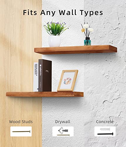 2 Pack 16" Solid Cedar Wood Floating Shelves, Brushed Finish, Wall Mounted For Home Living Room Bathroom #TOP3